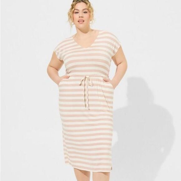 Torrid Midi Super Soft Dolman Sleeve Knit‎ Dress Pockets Plus Size 4 4X Striped - Picture 1 of 9